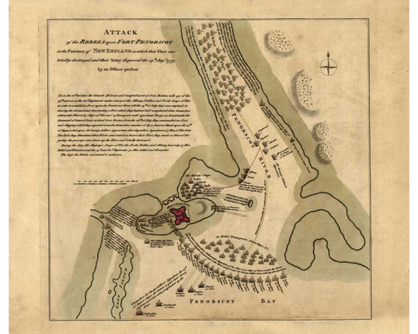 Fort Penobscot, Maine - Rebel Attack, 1768 - Old Map Reprint - USA Jefferys 1768 Atlas 94x