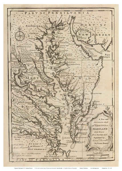 Chesapeake Bay 1747 - Bowen - Old Map Reprint
