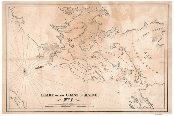 Campobello Island Area 1837 - Old Map Reprint - Maine 1837 Coast Chart