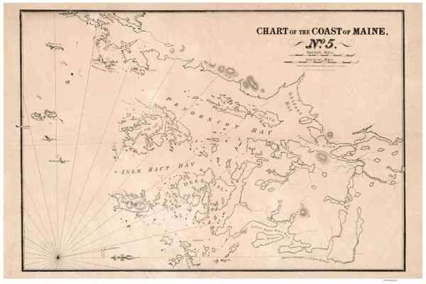 Penobscot Bay 1837 - Old Map Reprint - Maine 1837 Coast Chart