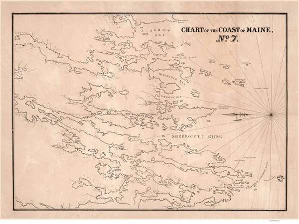 Georgetown to Boothbay 1837 - Old Map Reprint - Maine 1837 Coast Chart