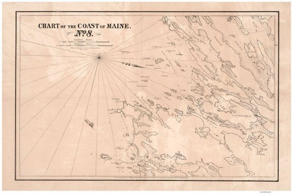 Casco Bay to Phippsburg 1837 - Old Map Reprint - Maine 1837 Coast Chart