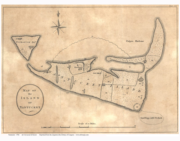 Map of the Island of Nantucket 1782  de Crevecour & Hector - Old Map Reprint