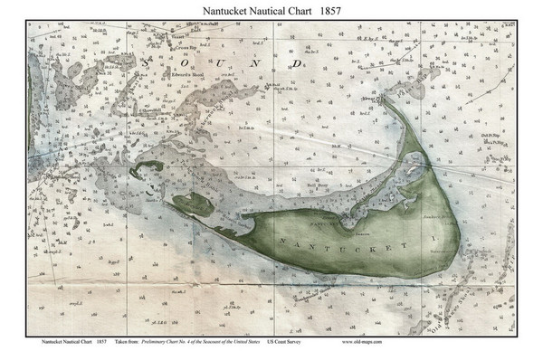 Nantucket Nautical Chart 1857 US Coast Survey - Old Map Custom Print 1-Town