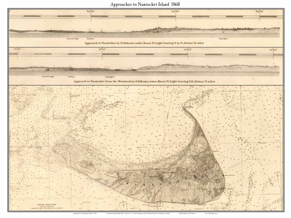 Approaches to Nantucket Island 1860 United States Coast Survey - Old Map Custom Print - Nantucket Approaches to Nantucket Island 1860 United States Coast Survey - Old Map Custom Print - Nantucket