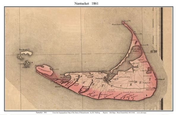 Nantucket 1861 H.F. Walling - Old Map Custom Print 1-Town