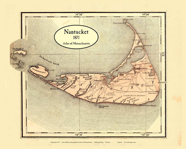 Nantucket 1871 Walling & Gray - Old Map Custom Print 1-Town