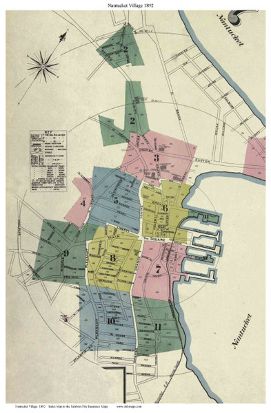 Nantucket Village - Fire Insurance Map 1892 Sanborn Map Co - Old Map Custom Print