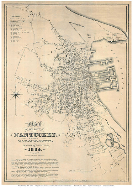 Nantucket Village 1834 Coffin - Old Map Reprint 2-Village