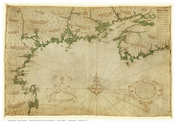 New England 1607 Old Map Reprint - Samuel de Champlain New England 1607 Old Map Reprint - Samuel de Champlain