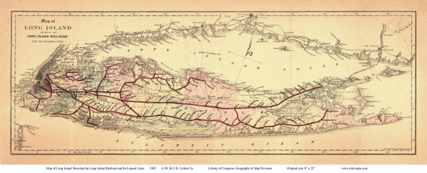 Long Island Railroad Map 1882 - Colton - Old Map Reprint