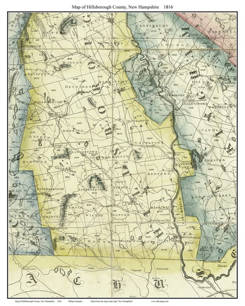 Hillsborough County New Hampshire 1816 - Old Map Custom Print - Carrigain