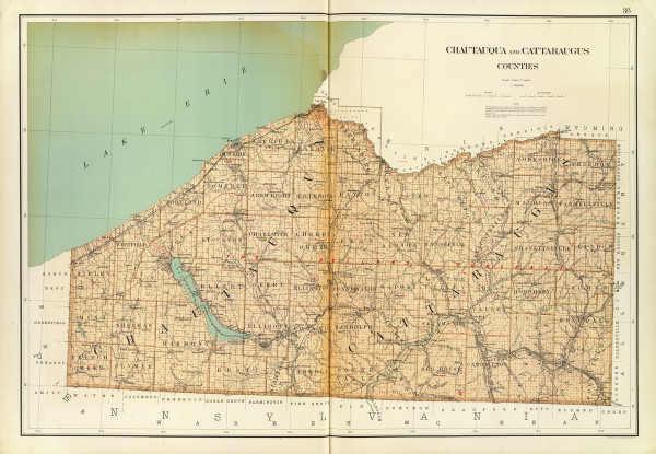 Chautauqua and Cattaraugus County New York 1895 - Old Map Reprint - Bien Atlas