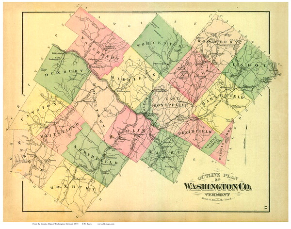 Washington County Vermont 1873 - F.W. Beers - Old Map Reprint - VT County Other Washington County Vermont 1873 - F.W. Beers - Old Map Reprint - VT County Other