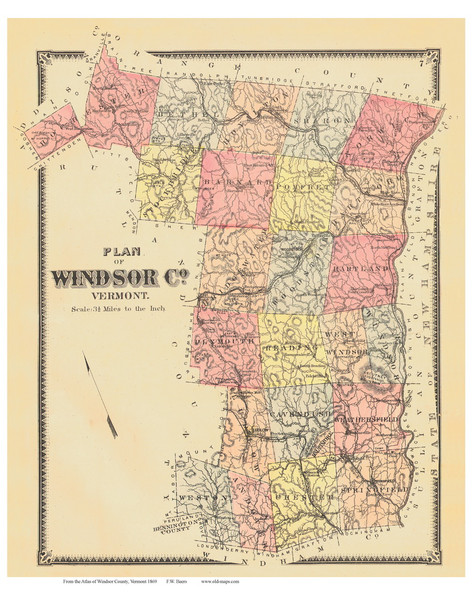 Windsor County Vermont 1869 - F.W. Beers - Old Map Reprint - VT County Other Windsor County Vermont 1869 - F.W. Beers - Old Map Reprint - VT County Other