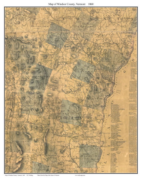 Windsor County Vermont 1860 Old Map Custom Print - H.F. Walling