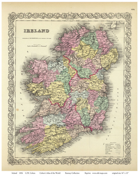 Ireland 1856 Colton - Old Map Reprint