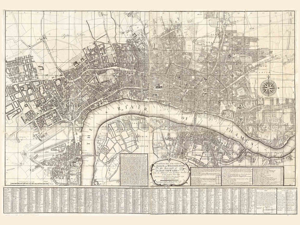 Old Map of London 1735 Jeffreys - Old Map Reprint