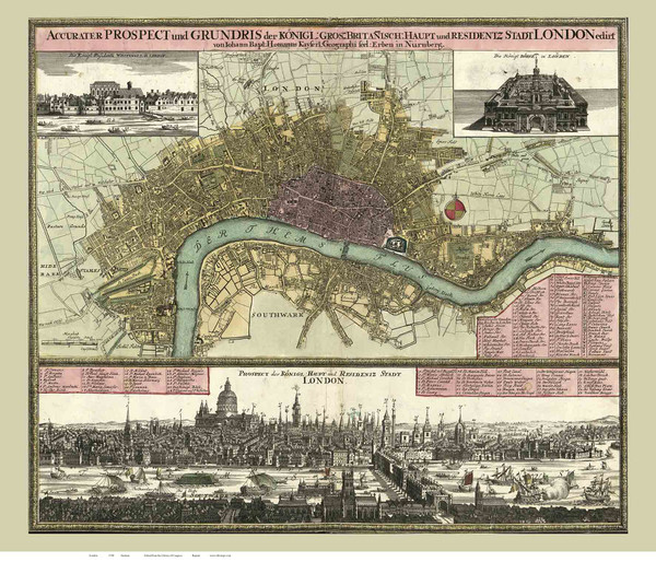 Old Map of London 1740 German - Old Map Reprint