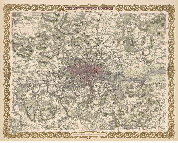 Old Map of London 1855 Colton - Old Map Reprint