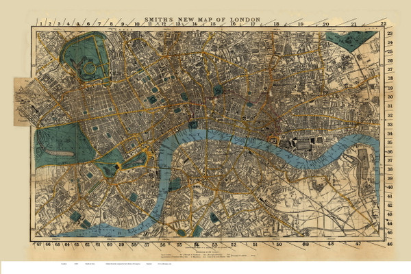 Old Map of London 1860 Smith - Old Map Reprint