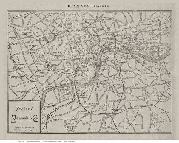 Old Map of London 1880 Zeeland Steamship Co. - Old Map Reprint