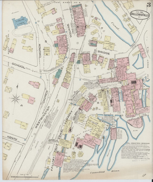 Bellows Falls, VT Fire Insurance 1885 Sheet 3 - Old Town Map Reprint