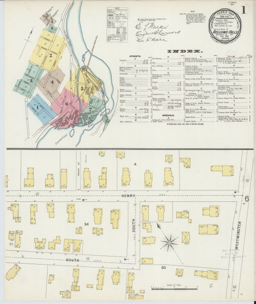 Bellows Falls, VT Fire Insurance 1896 Sheet 1 - Old Town Map Reprint