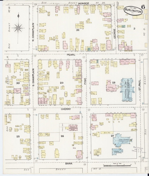 Burlington, VT Fire Insurance 1889 Sheet 6 - Old Town Map Reprint