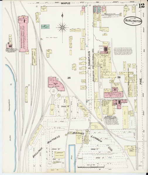 Burlington, VT Fire Insurance 1889 Sheet 12 - Old Town Map Reprint Burlington, VT Fire Insurance 1889 Sheet 12 - Old Town Map Reprint