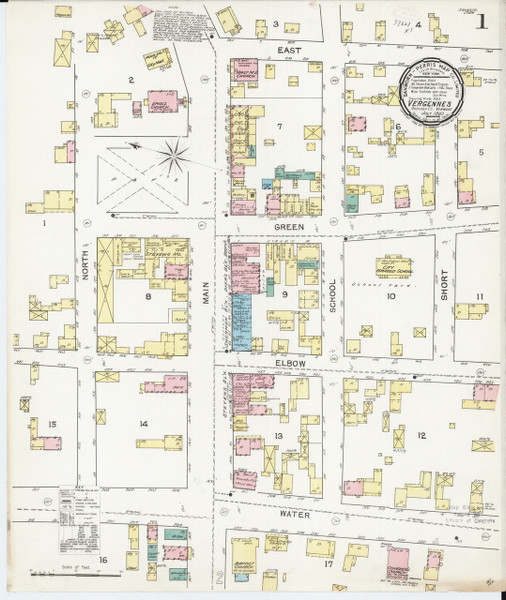 Vergennes, VT Fire Insurance 1892 Sheet 1 - Old Town Map Reprint