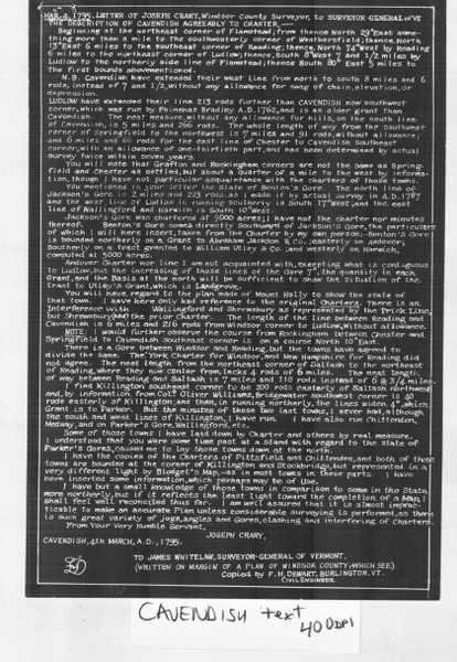 Cavendish List Lotting Vermont Town Dewart
