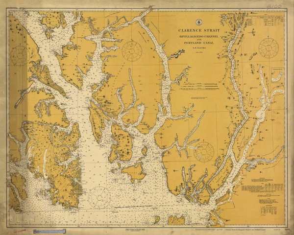 Revillagigedo Channel and Portland Canal 1917 Nautical Chart 200,000 Scale  Alaska Chart 8100