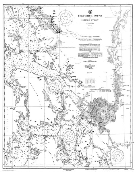 Frederick Sound and Sumner Strait B&W C 1917 Nautical Chart 200,000 Scale  Alaska Chart 8200