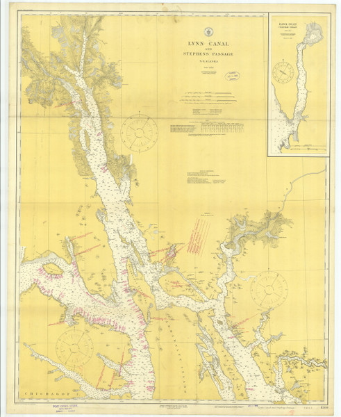 Lynn Canal and Stephens Passage 1918 Nautical Chart 200,000 Scale  Alaska Chart 8300