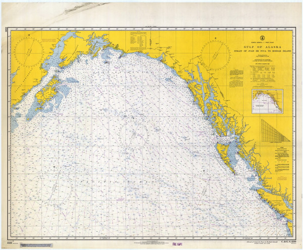 Strait of Juan De Fuca to Kodiak Island 1966 Nautical Chart 2,100,000 Scale  Alaska Chart 8500