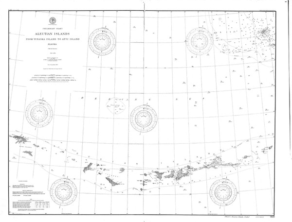 Aleutian Islands from Yunaska Island to Attu Island 1902 Nautical Chart 1,200,000 Scale  Alaska Chart 9100
