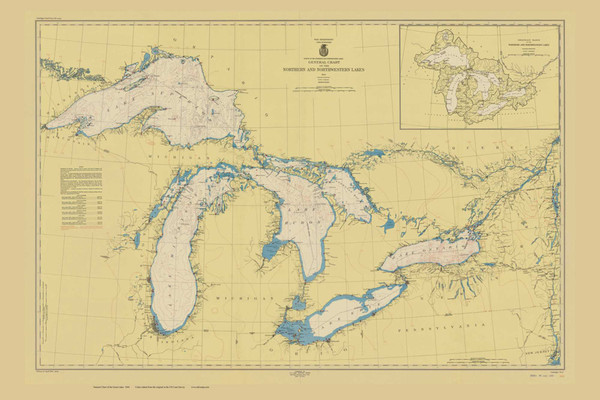 Great Lakes (Colors Edited) 1944 - Old Map Reprint Nautical Chart LS0