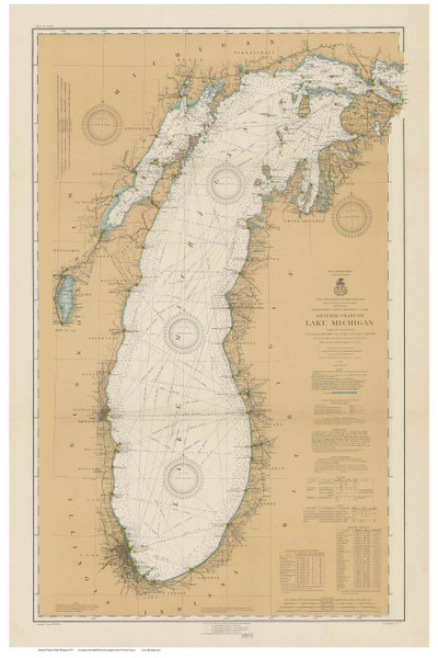 Lake Michigan 1915 - Old Map Nautical Chart Custom Print