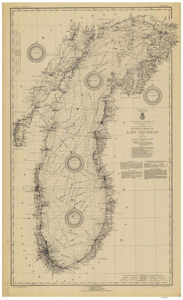 Lake Michigan 1933 - Old Map Nautical Chart Reprint LS7