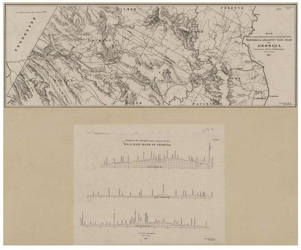 Proposed Railroad Routes from Chattahoochee River, Georgia, to Tennessee, 1837 - Old Map Reprint - 1843 USA Regional Atlas Section 1