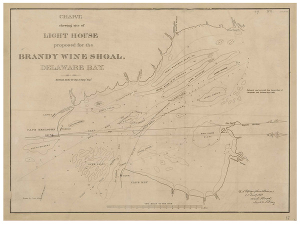 Proposed Lightouse - Brandywine Shoal, Delaware Bay, 1843 - Old Map Reprint - 1843 USA Regional Atlas Section 2