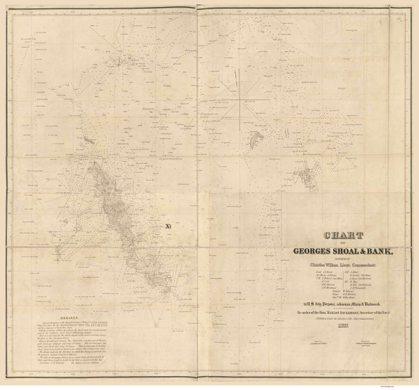 Georges Shoal and Bank, Massachusetts, 1837 - Old Map Reprint - 1843 USA Regional Atlas Section 8