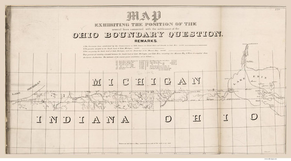 Land Between Lake Michigan & Lake Erie - Lines Settling Ohio Boundary, 1843 - Old Map Reprint - 1843 USA Regional Atlas Section 12