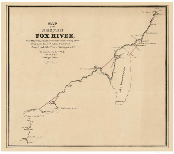 Neenah or Fox River, Wisconsin, 1843 - Old Map Reprint - 1843 USA Regional Atlas Section 12