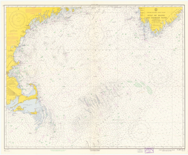 Gulf of Maine to Georges Bank 1965 Nautical Map 1:500,000 sc Reprint BA 71