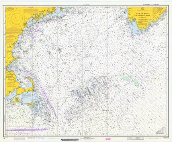 Gulf of Maine to Georges Bank 1973 Nautical Map 1:500,000 sc Reprint BA 71
