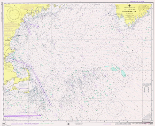 Gulf of Maine to Georges Bank 1975 Nautical Map 1:500,000 sc Reprint BA 71 (13009)
