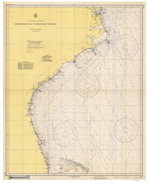 Chesapeake Bay to Straits of Florida 1942 Old Map Nautical Chart 1:1,207,256 sc Reprint 1001