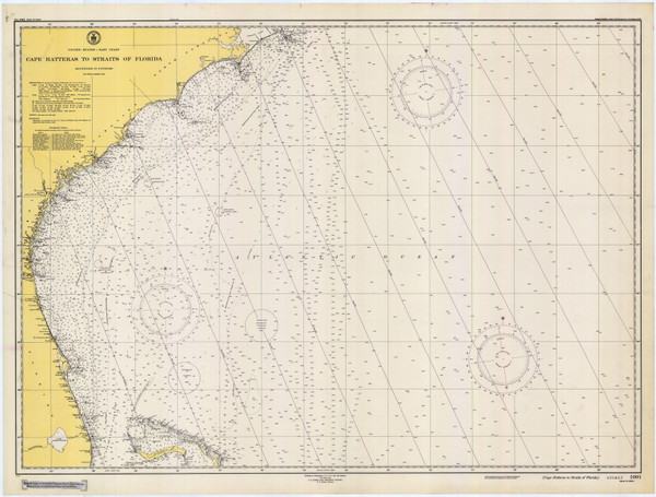 Cape Hatteras to Straits of Florida 1947 Old Map Nautical Chart 1:1,207,256 sc Reprint 1001